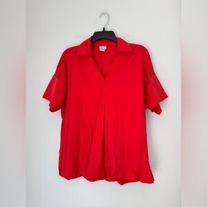 Chico’s Red V Neck Collared Top - Size Large